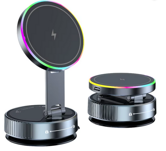 „Ładowarka samochodowa K3 2025™ – uchwyt na telefon z bezprzewodowym ładowaniem, obrotowy o 360° i kolorowym podświetleniem”